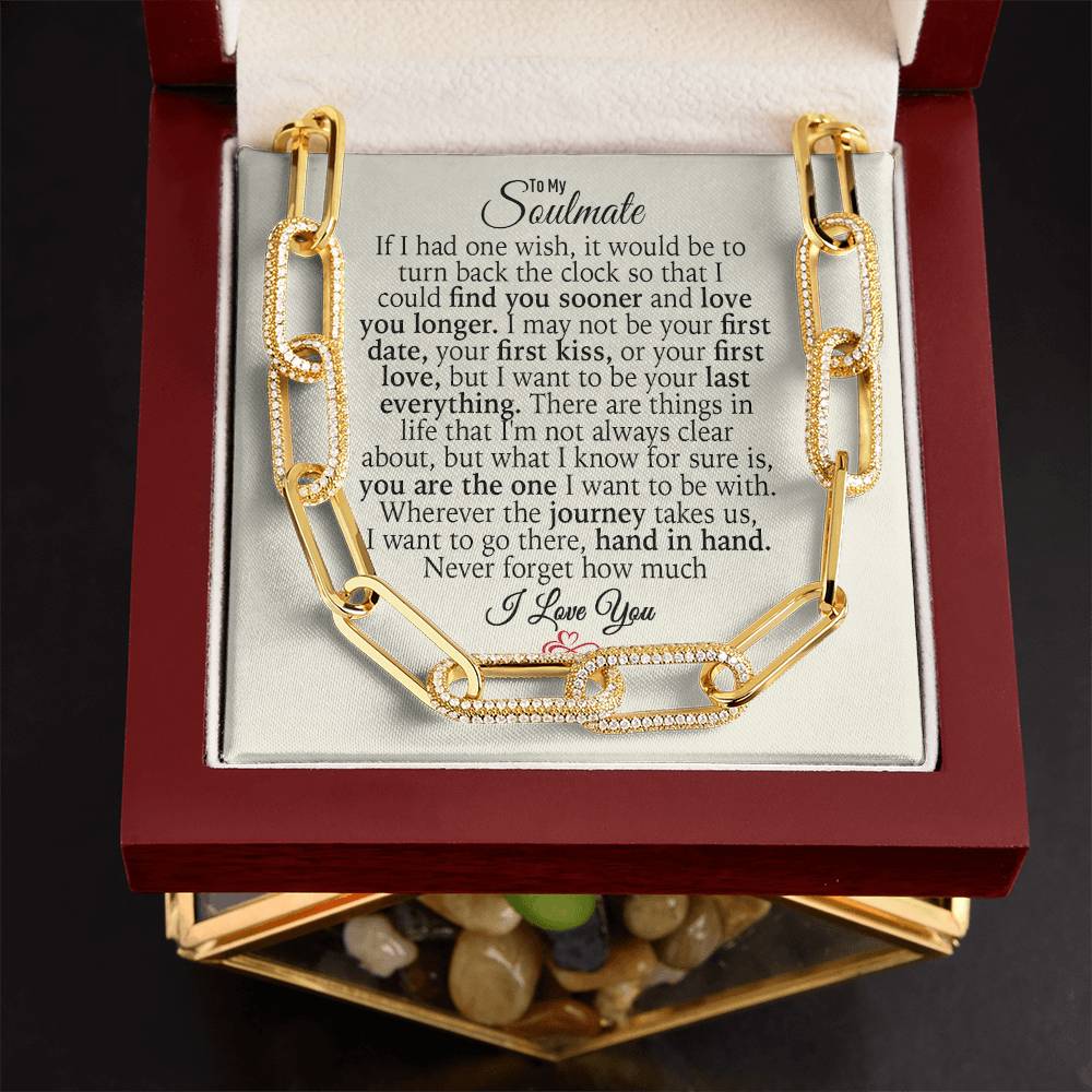 To My Soulmate, luxurious CZ Paperclip Necklace.