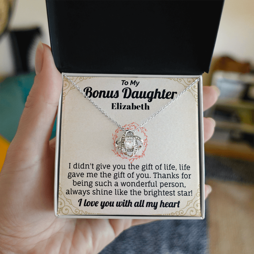 To My Bonus Daughter I Love You With All My Heart Personalized Necklace.