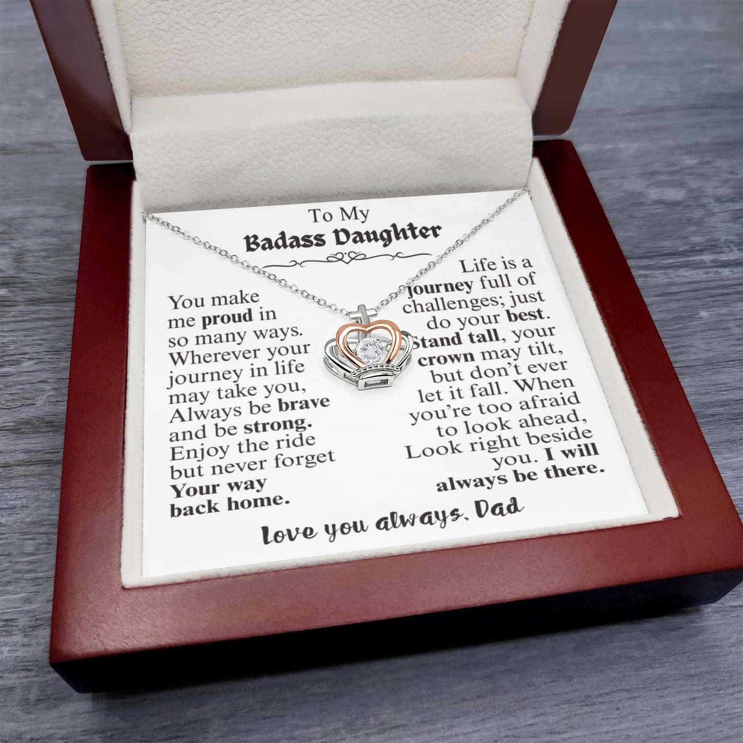 To My Badass Daughter Crown Pendant Necklace.