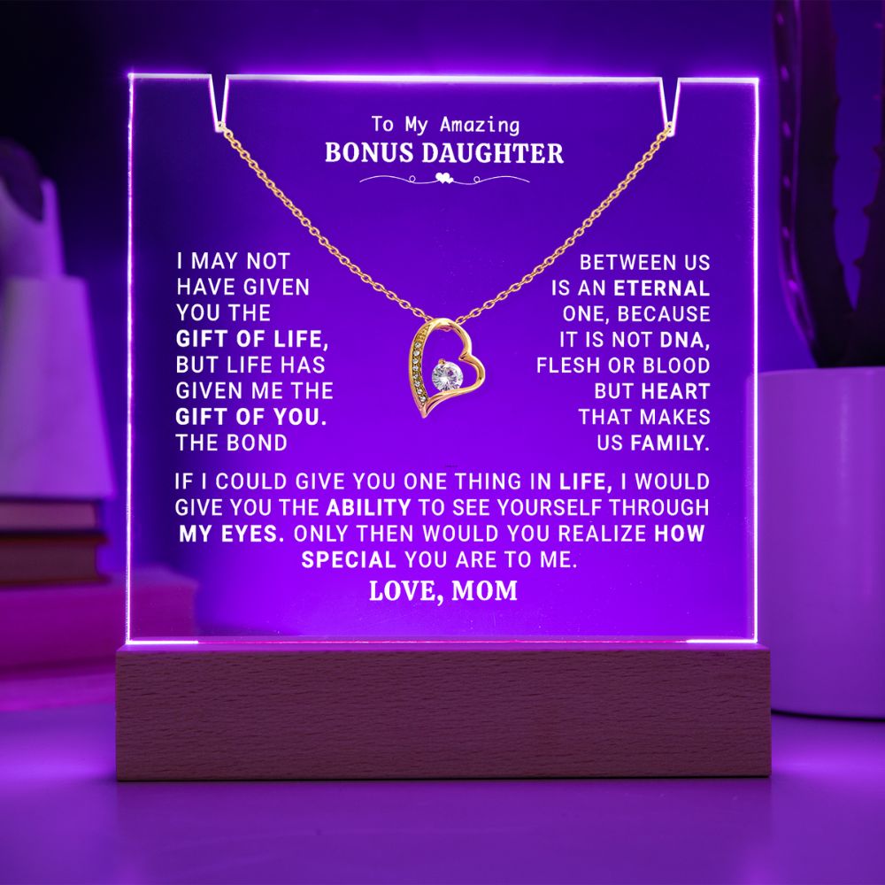To My Bonus Daughter | HEART MAKES US FAMILY | KEEPSAKE ACRYLIC BUNDLE.