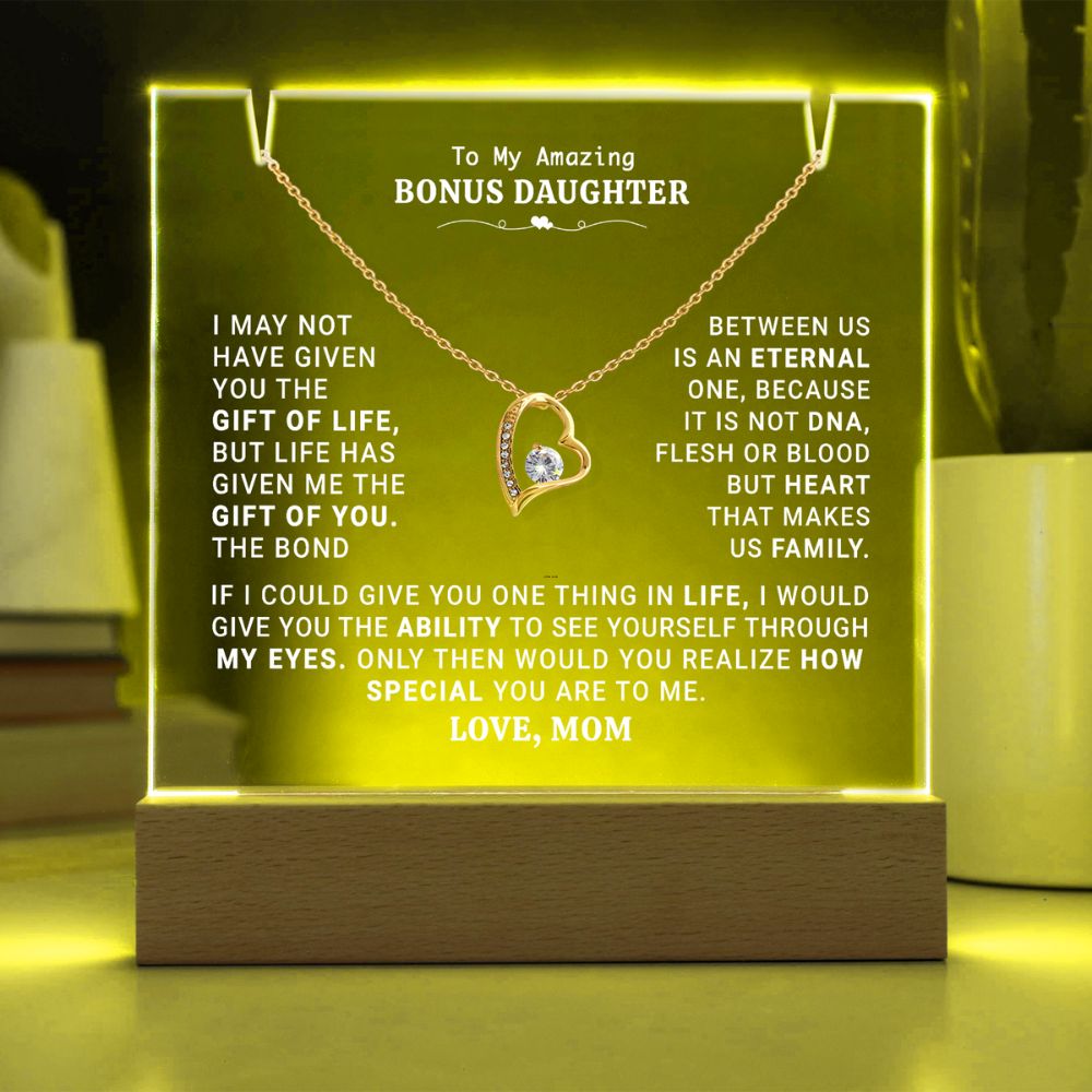 To My Bonus Daughter | HEART MAKES US FAMILY | KEEPSAKE ACRYLIC BUNDLE.
