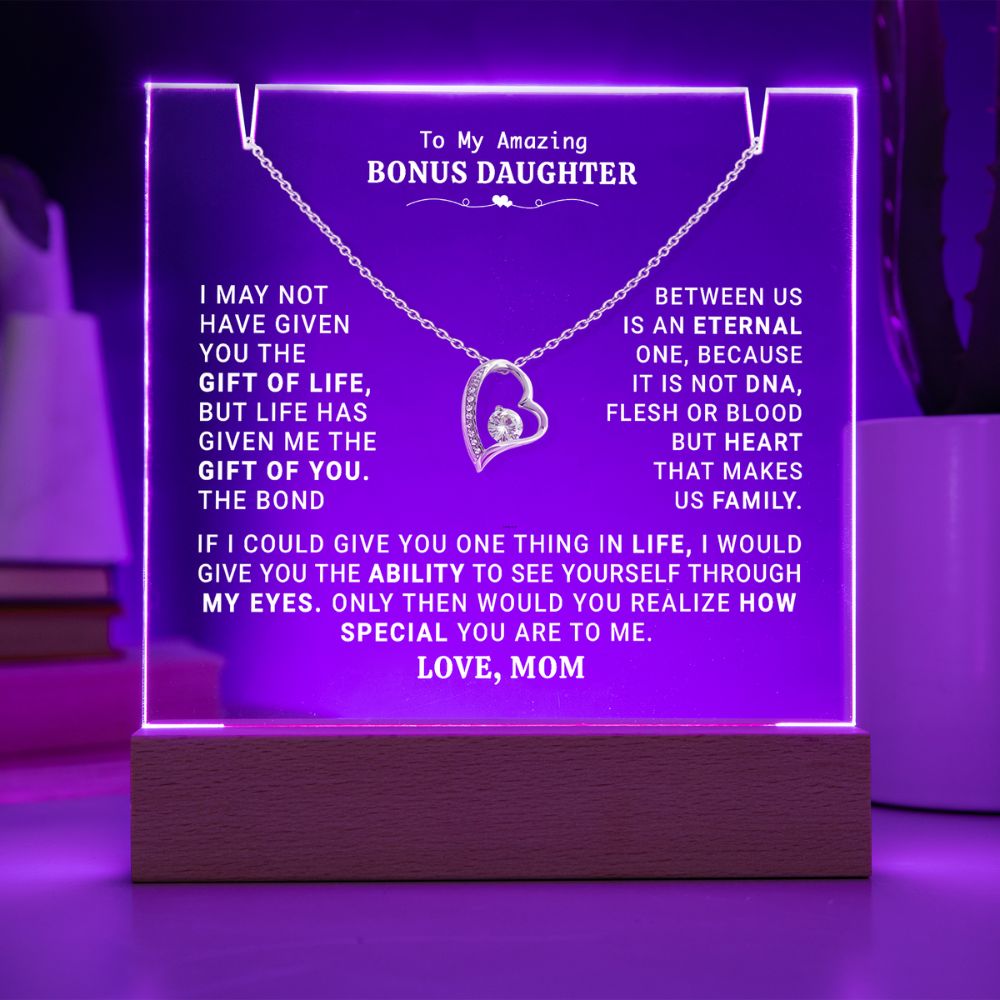 To My Bonus Daughter | HEART MAKES US FAMILY | KEEPSAKE ACRYLIC BUNDLE.