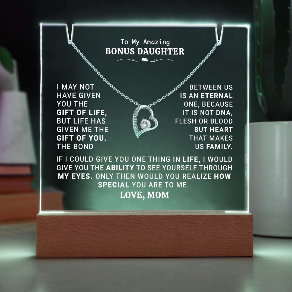 To My Bonus Daughter | HEART MAKES US FAMILY | KEEPSAKE ACRYLIC BUNDLE.