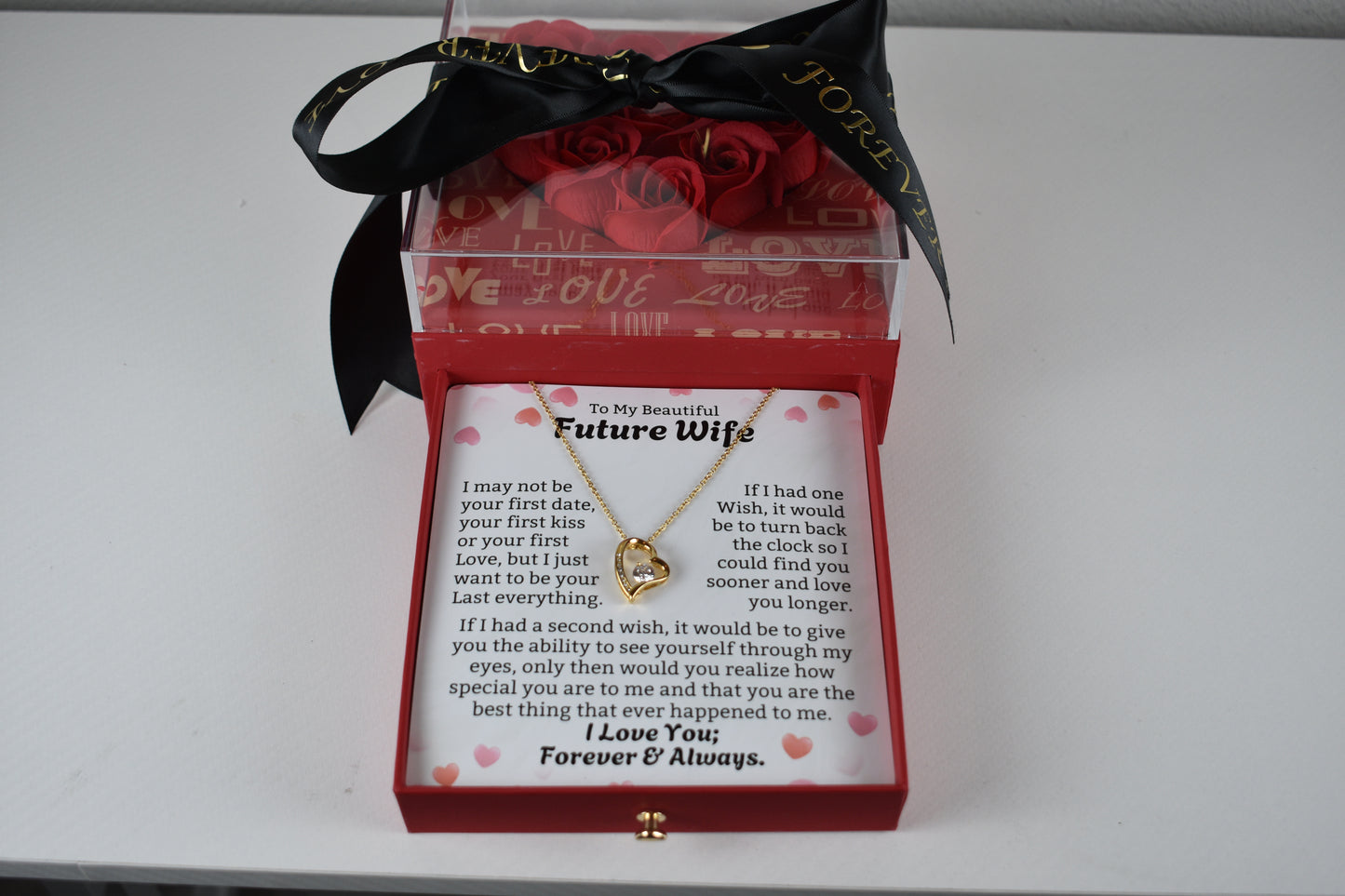 To My Future Wife Necklace With Luxury 10 Roses Box.