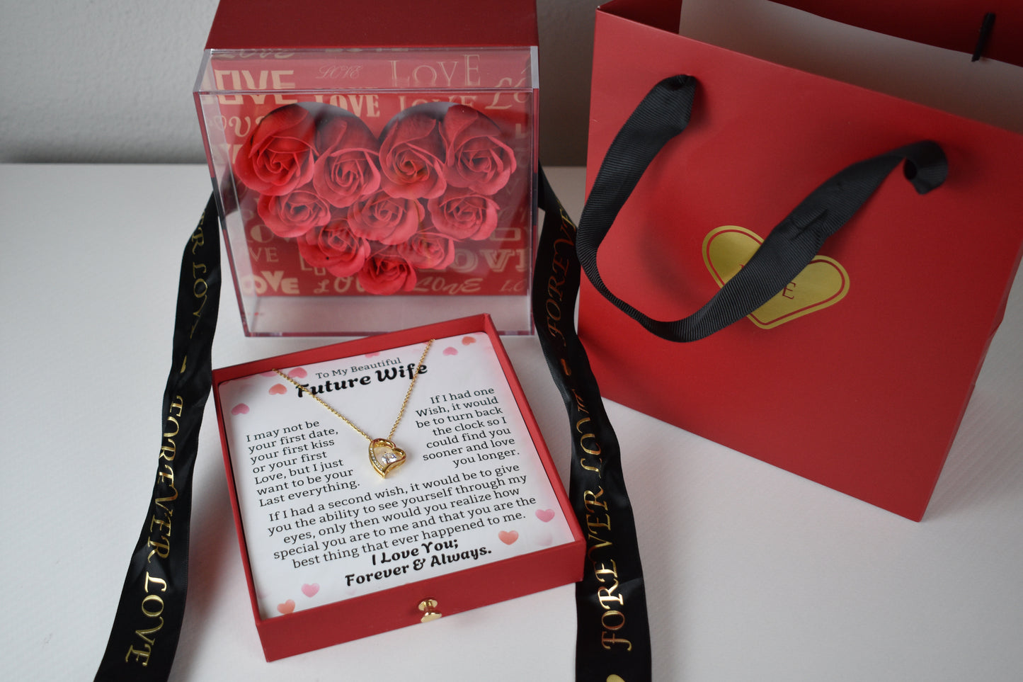 To My Future Wife Necklace With Luxury 10 Roses Box.