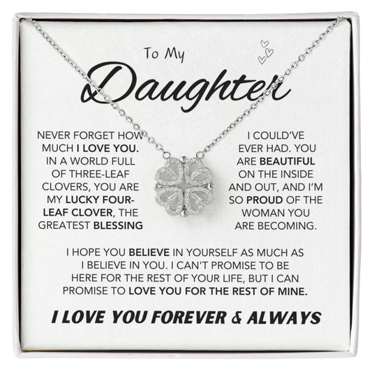 Daughter's Lucky Clover Necklace & Forever Rose Keepsake Gift Set.