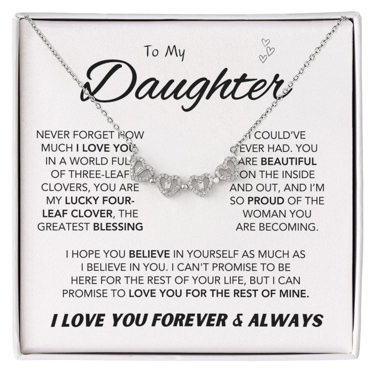 Daughter's Lucky Clover Necklace & Forever Rose Keepsake Gift Set.