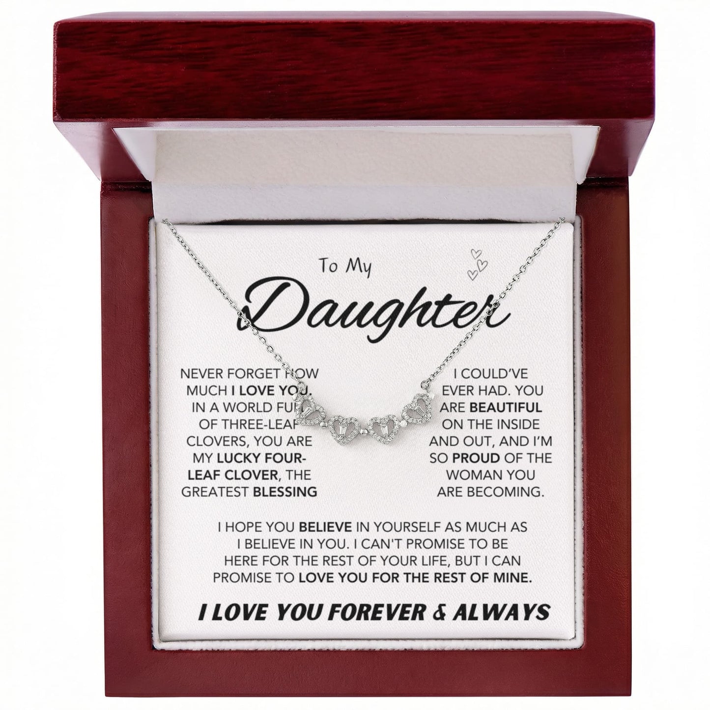 Daughter's Lucky Clover Necklace & Forever Rose Keepsake Gift Set.