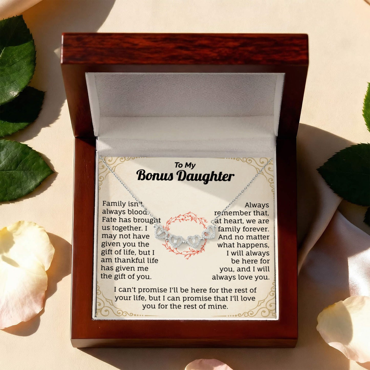 To My Bonus Daughter Magnetic Hearts Necklace.