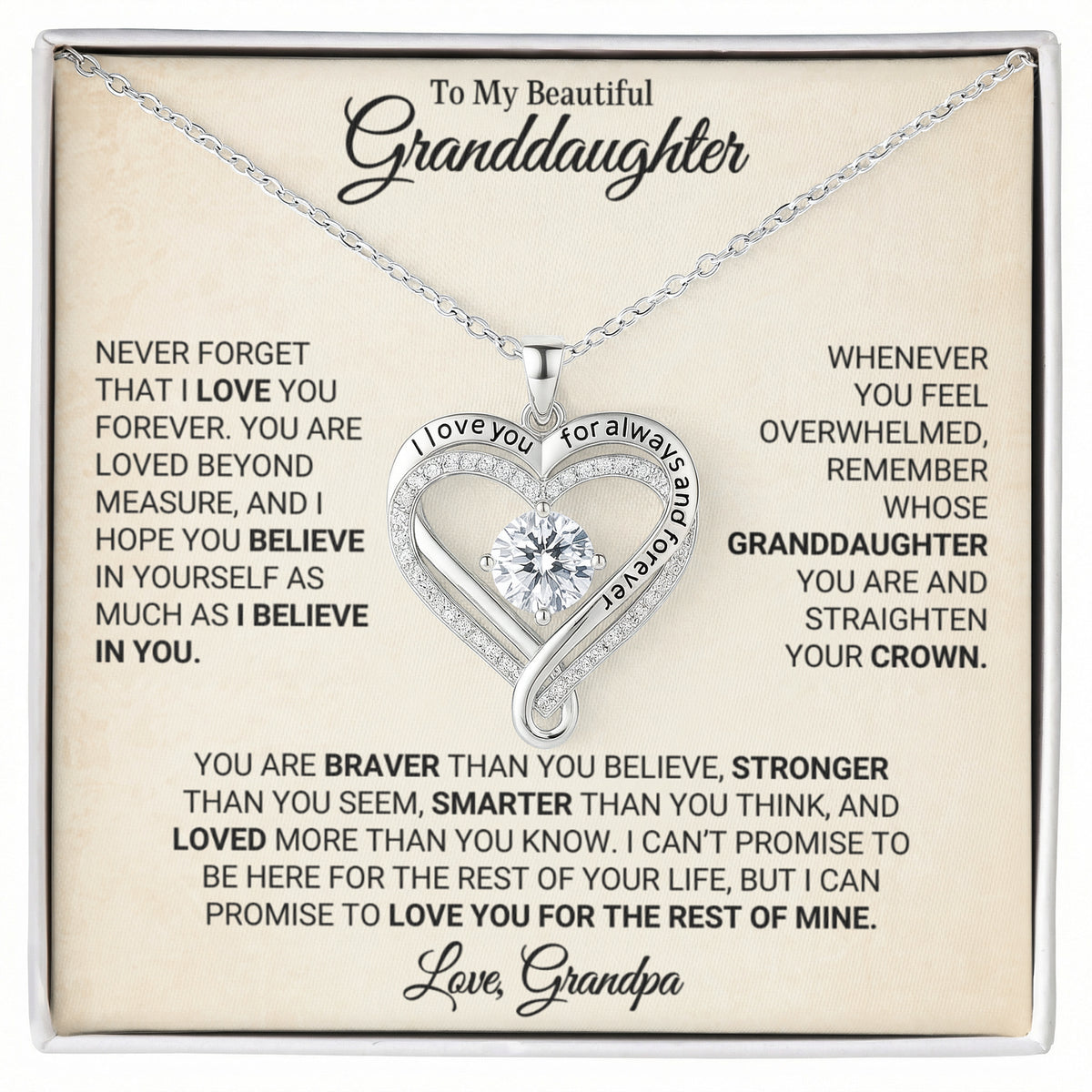 To My Beautiful Granddaughter — Love You Always Necklace.