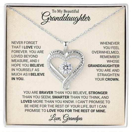 To My Beautiful Granddaughter — Love You Always Necklace.