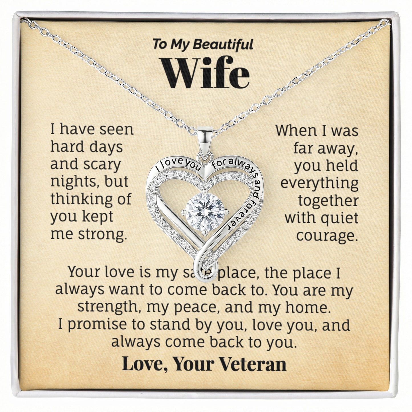 To My Beautiful Wife Necklace for Veteran's Wife. (Limited Edition)