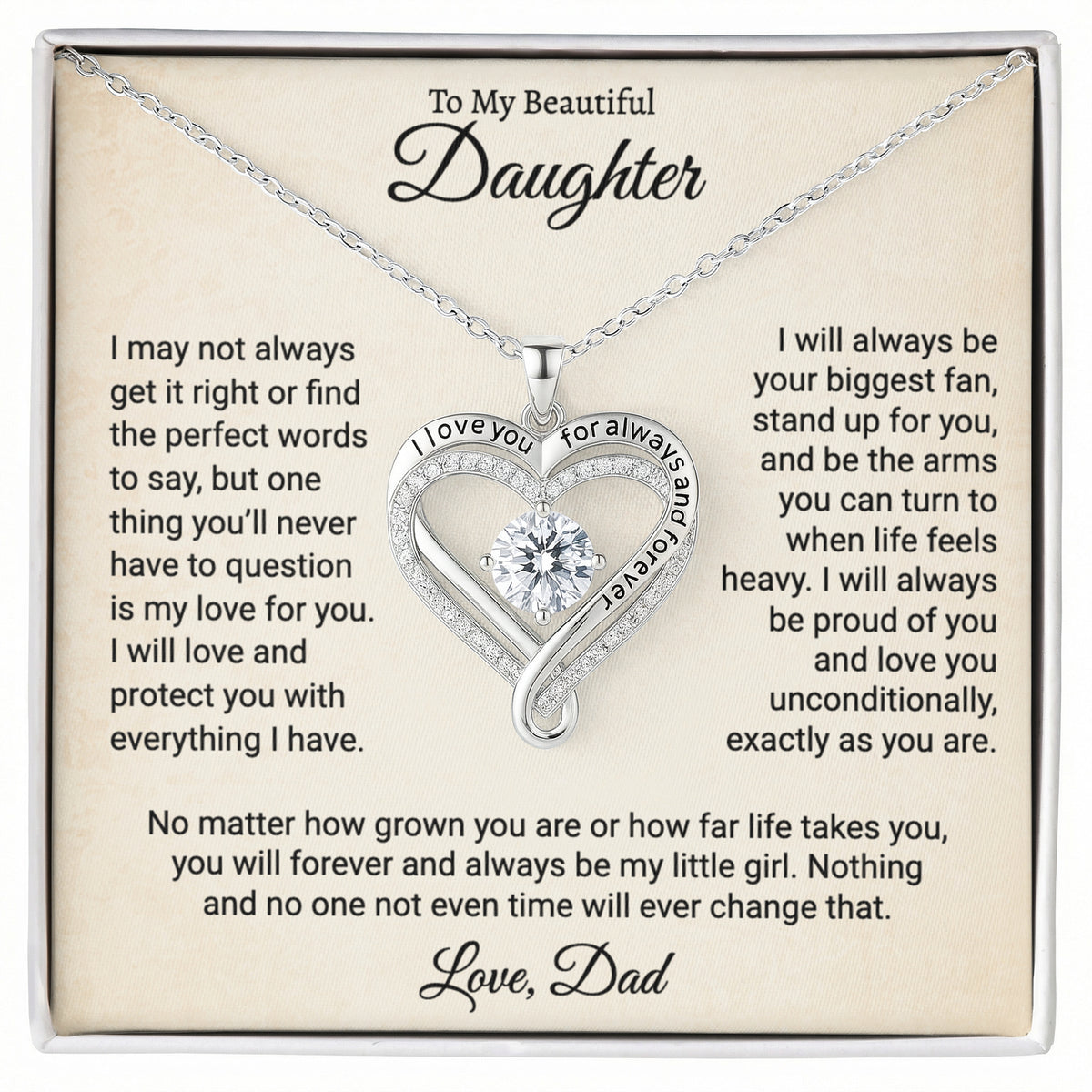 To My Beautiful Daughter Love You Always Necklace.