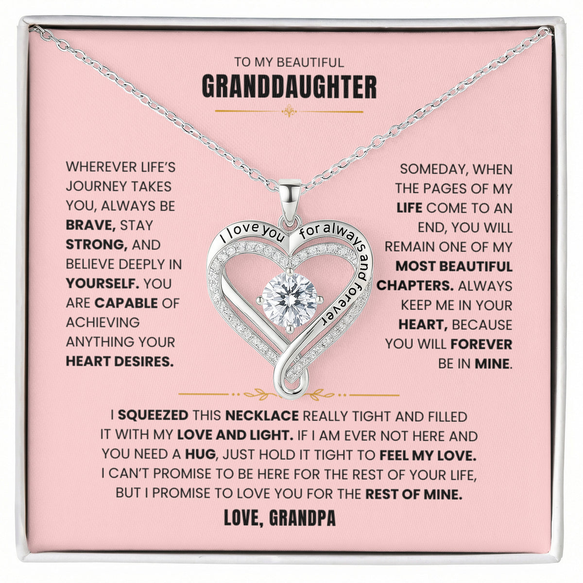 TO MY BEAUTIFUL GRANDDAUGHTER | LOVE YOU ALWAYS NECKLACE.