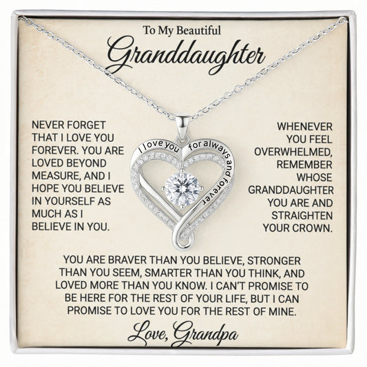 To My Granddaughtear, Love You Always Necklace,