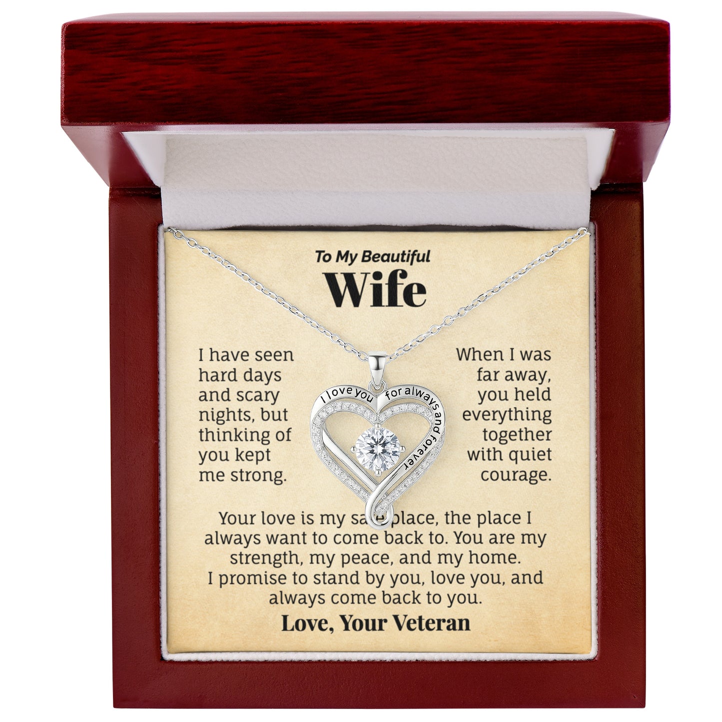 To My Beautiful Wife Necklace for Veteran's Wife. (Limited Edition)