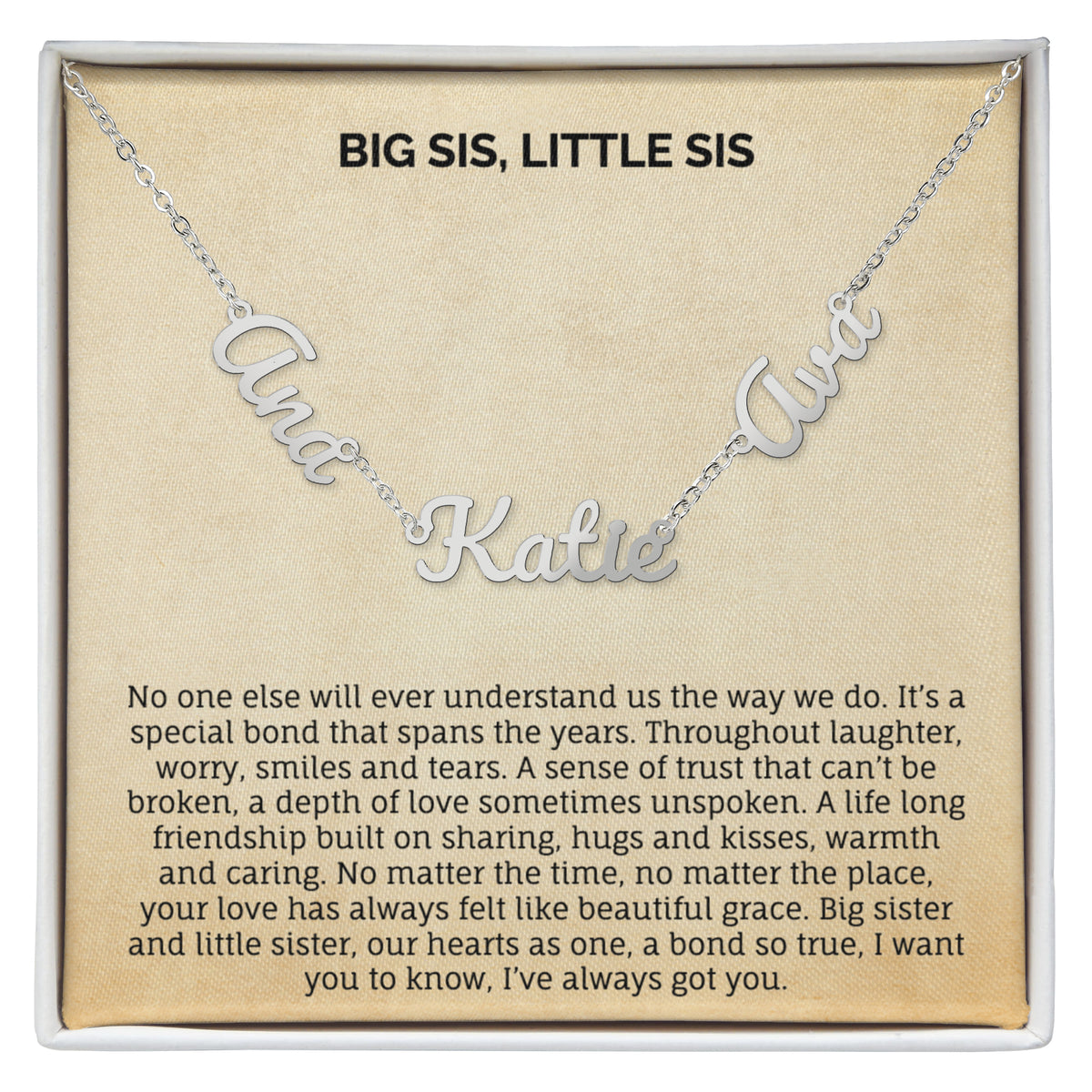 BIG SIS, LITTLE SIS MULTIPLE NAME NECKLACE.