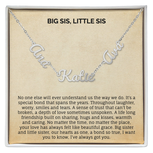 BIG SIS, LITTLE SIS MULTIPLE NAME NECKLACE.