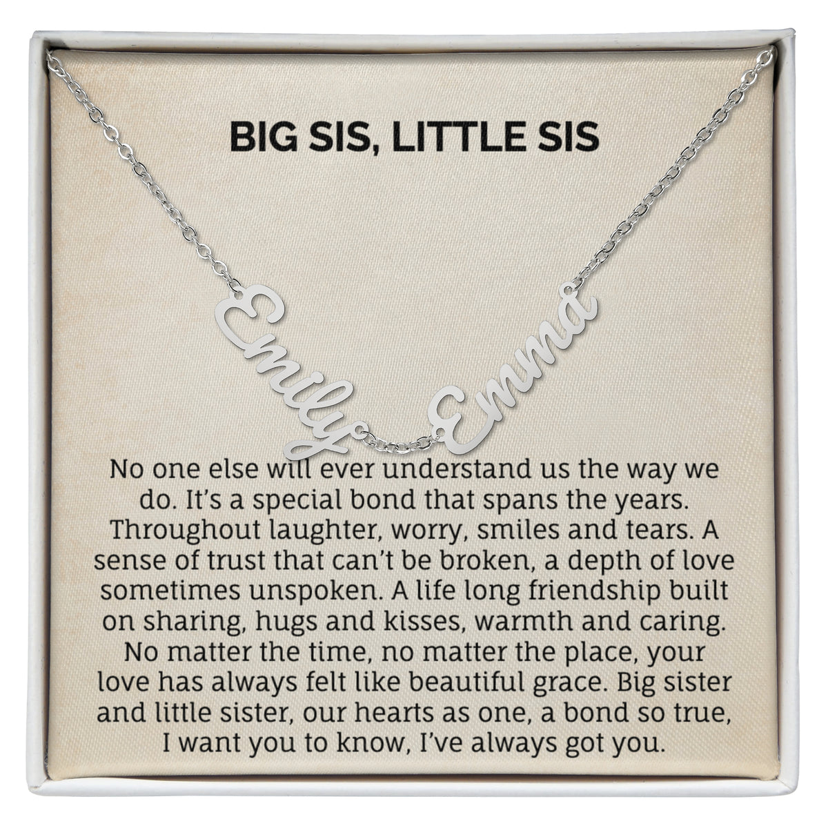 BIG SIS, LITTLE SIS MULTIPLE NAME NECKLACE.