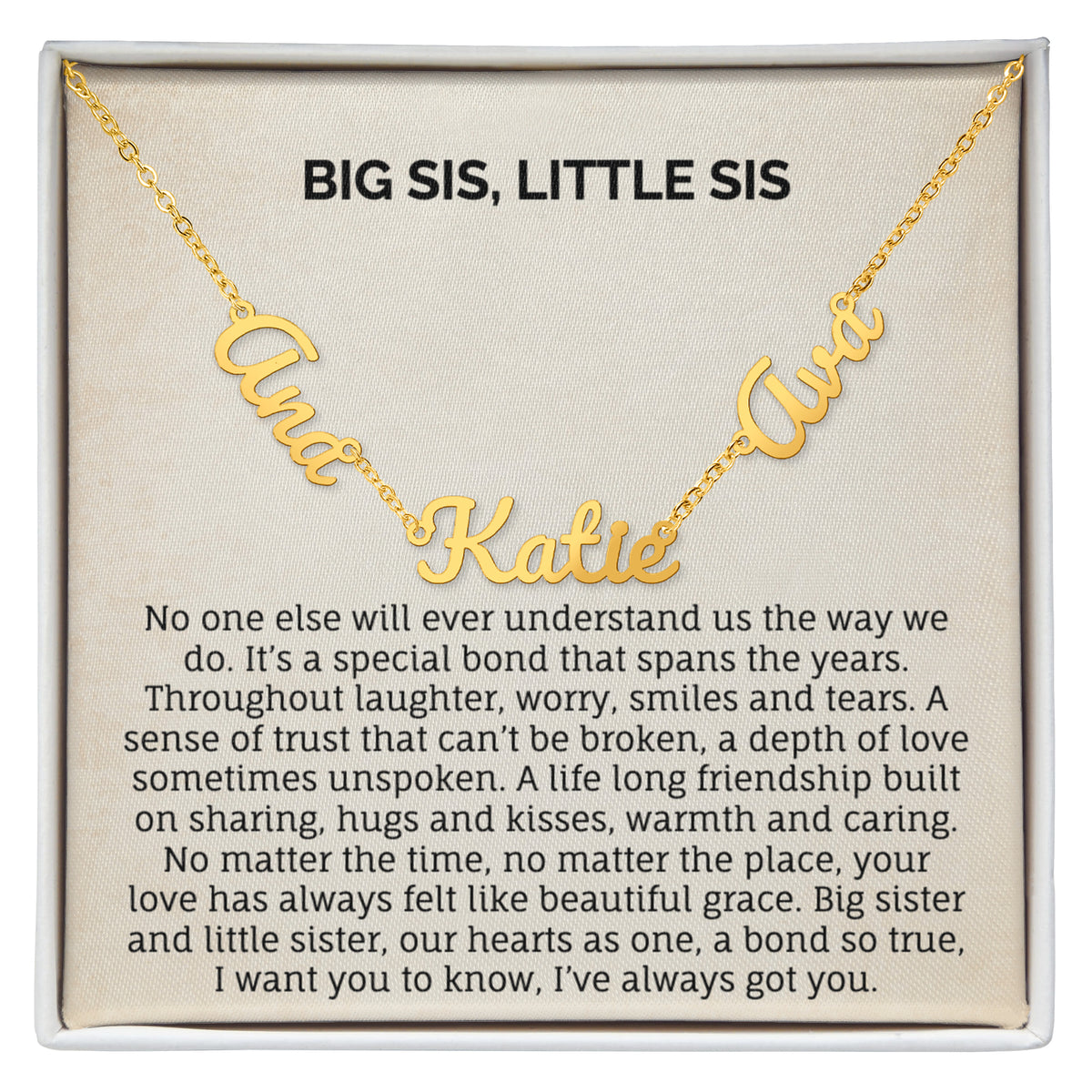 BIG SIS, LITTLE SIS MULTIPLE NAME NECKLACE.