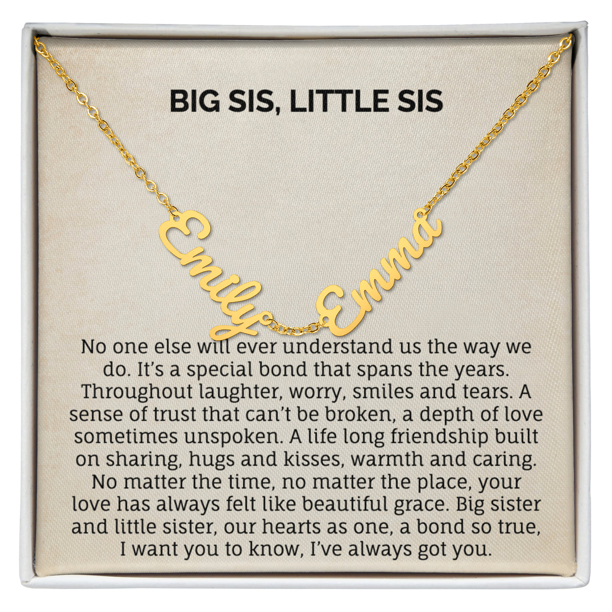 BIG SIS, LITTLE SIS MULTIPLE NAME NECKLACE.