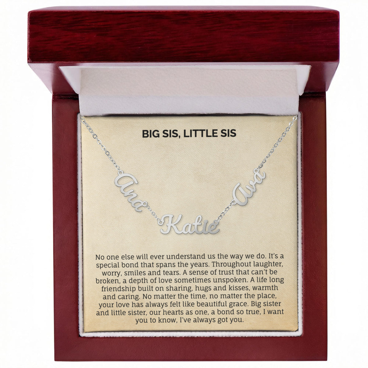 BIG SIS, LITTLE SIS MULTIPLE NAME NECKLACE.