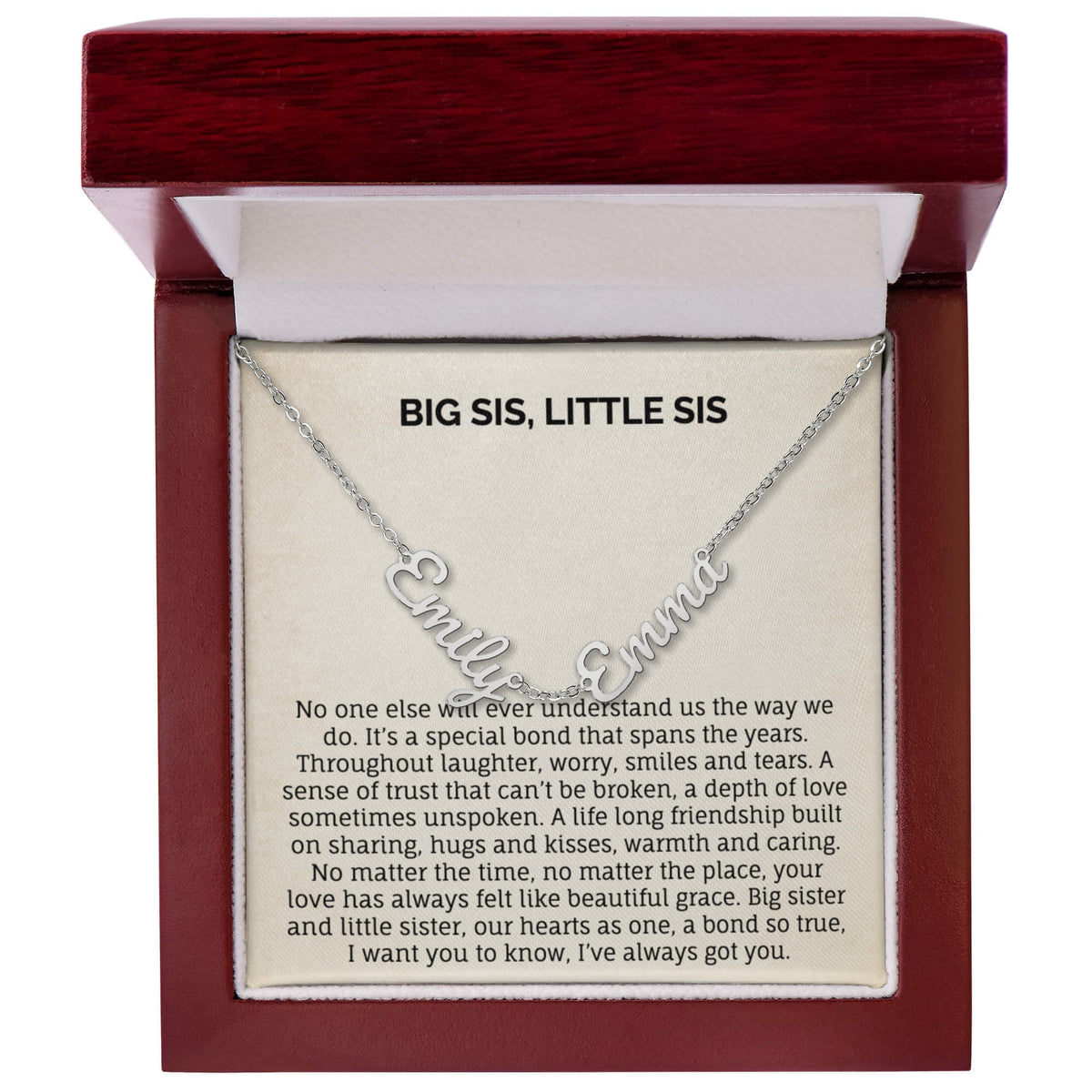 BIG SIS, LITTLE SIS MULTIPLE NAME NECKLACE.