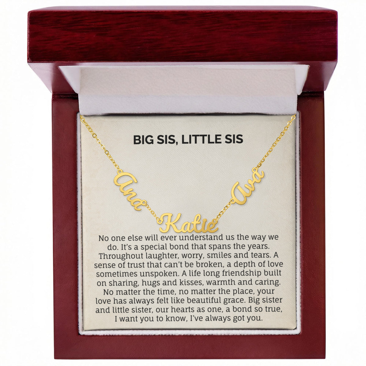 BIG SIS, LITTLE SIS MULTIPLE NAME NECKLACE.