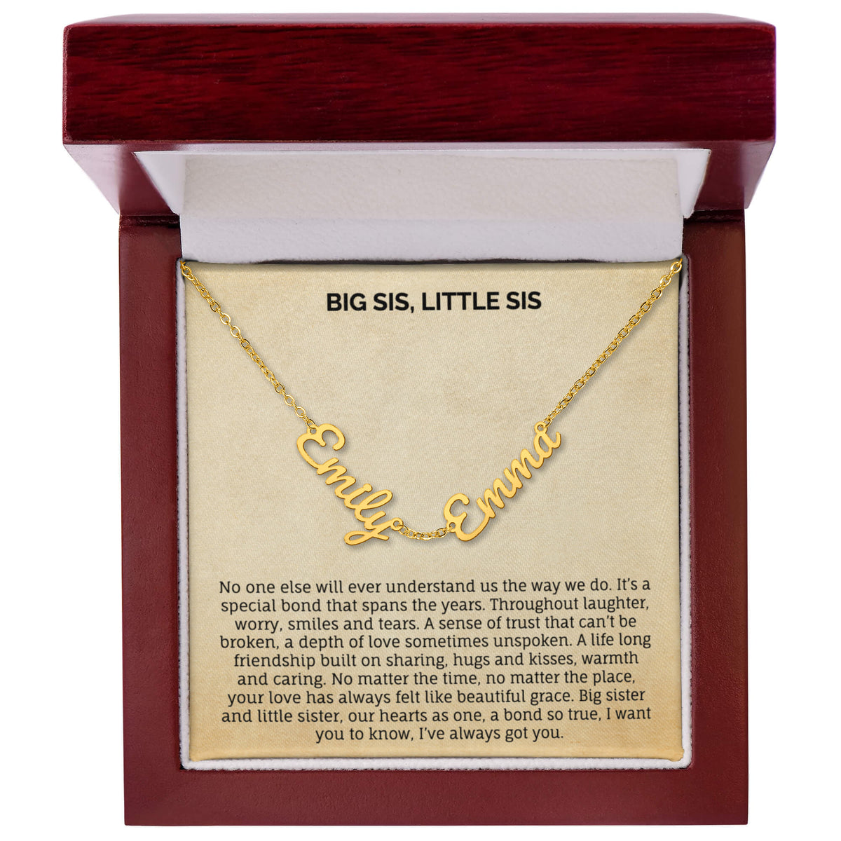 BIG SIS, LITTLE SIS MULTIPLE NAME NECKLACE.