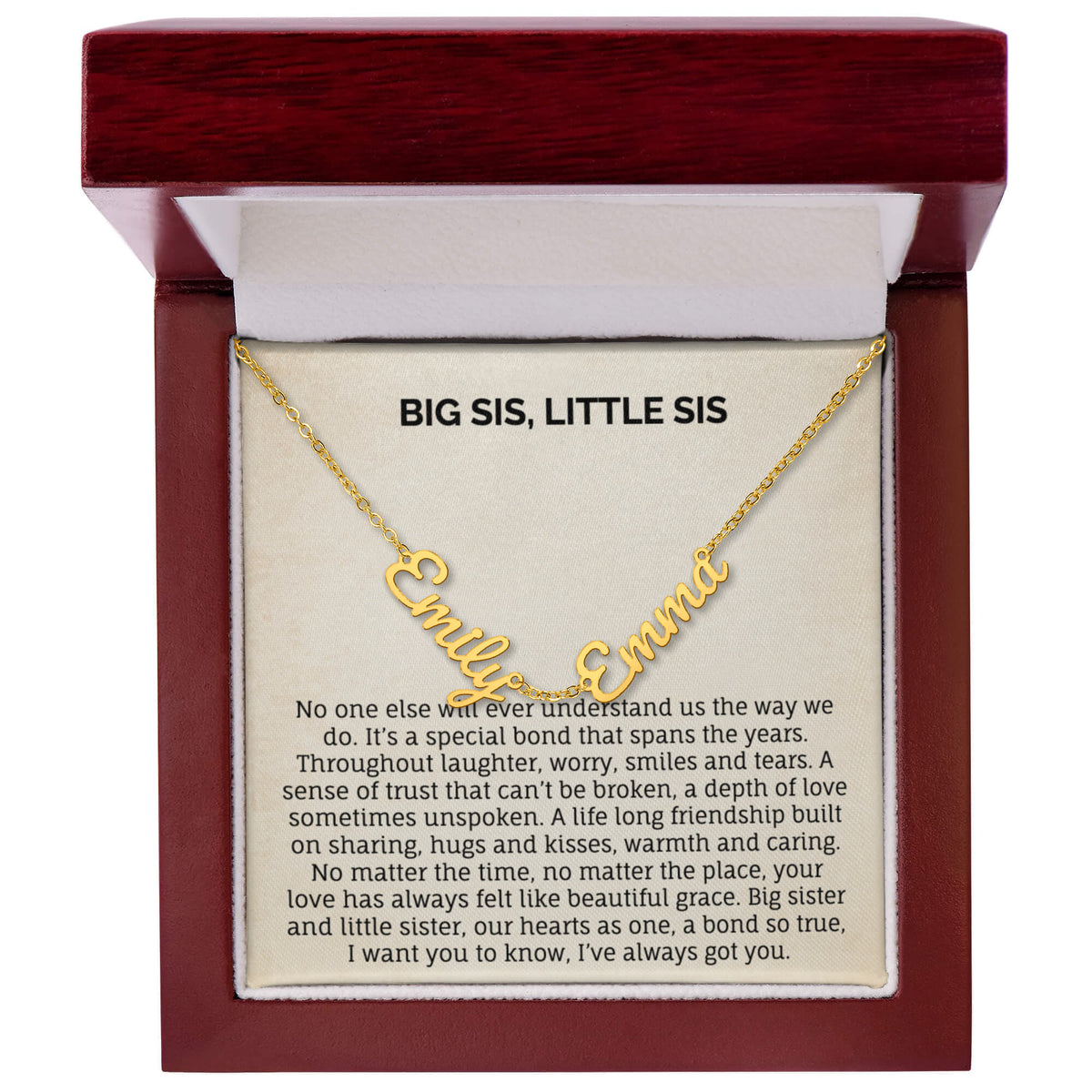 BIG SIS, LITTLE SIS MULTIPLE NAME NECKLACE.