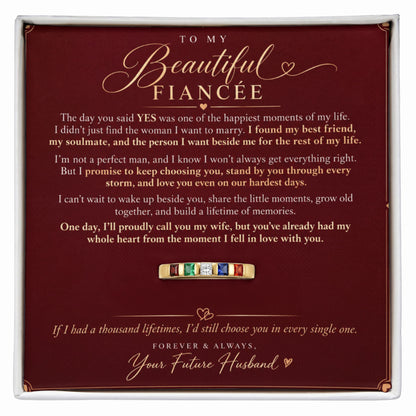 To My Beautiful Fiancée – Personalized Birthstone Ring with Romantic Message Card.