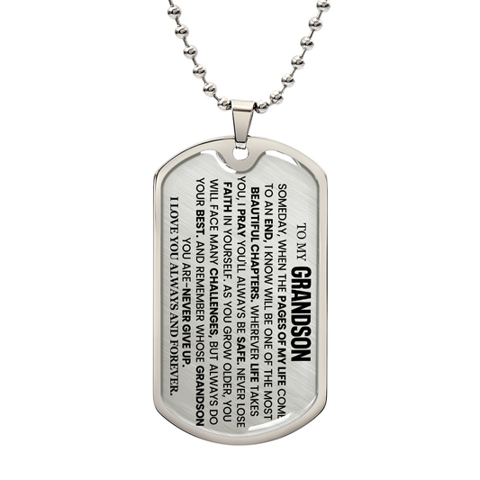 TO MY GRANDSON, I LOVE YOU ALWAYS AND FOREVER | DOG TAG NECKLACE.
