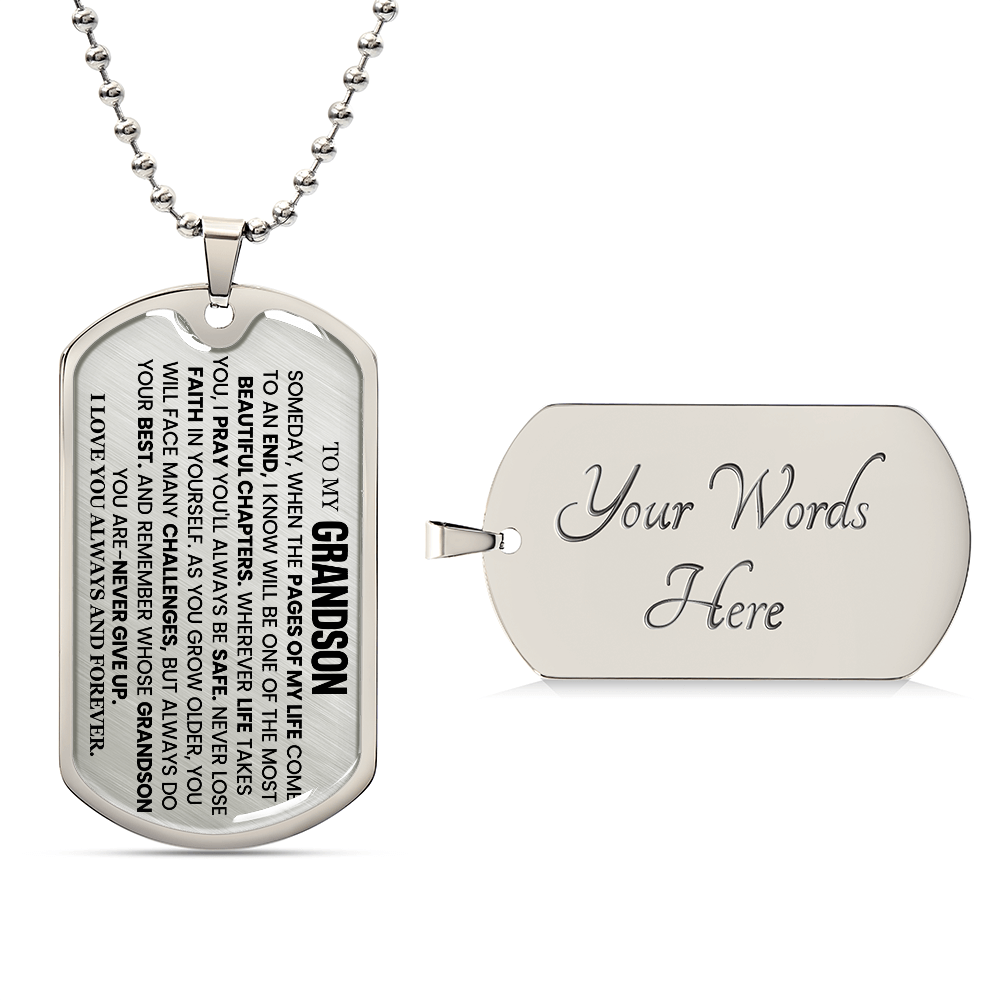 TO MY GRANDSON, I LOVE YOU ALWAYS AND FOREVER | DOG TAG NECKLACE.