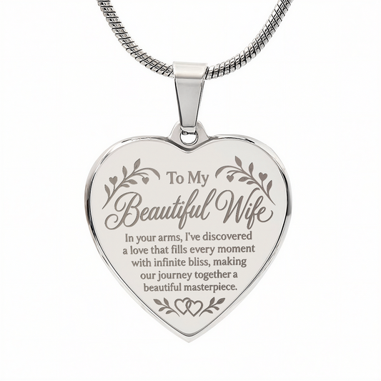 To My Beautiful Wife Personalized Engraved Heart Necklace.