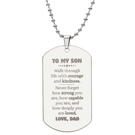 To My Son Engraved Dog Tag Necklace.