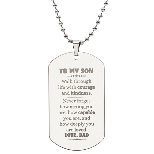 To My Son Engraved Dog Tag Necklace.