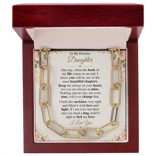 To My Precious Daughter |  CZ Paperclip Chain Necklace.