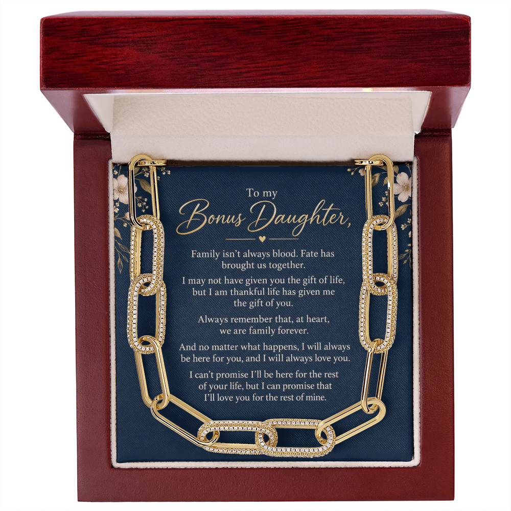 To My Bonus Daughter CZ Paperclip Chain Necklace.
