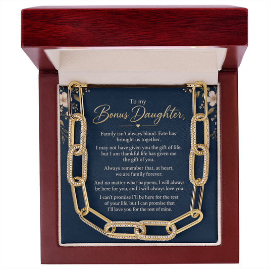 To My Bonus Daughter CZ Paperclip Chain Necklace.