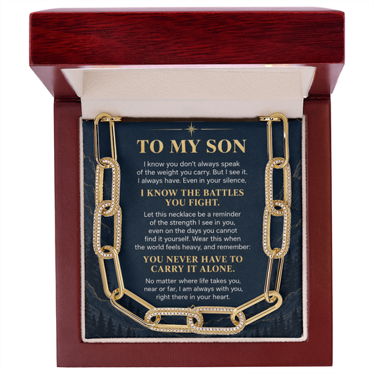 To My Son luxurious CZ Paperclip Chain.