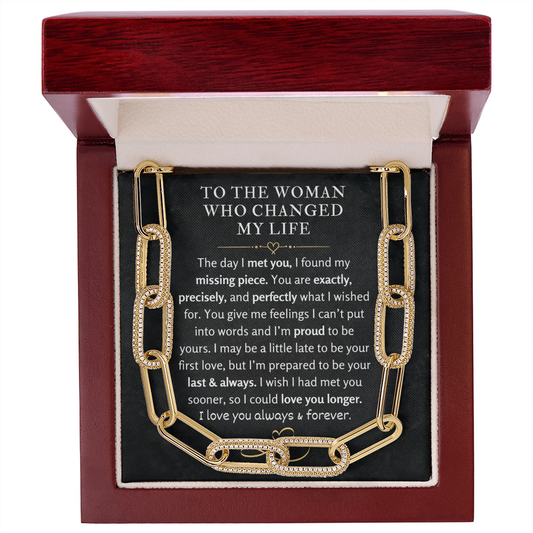 To the Woman Who Changed My Life | CZ Paperclip Chain Necklace.