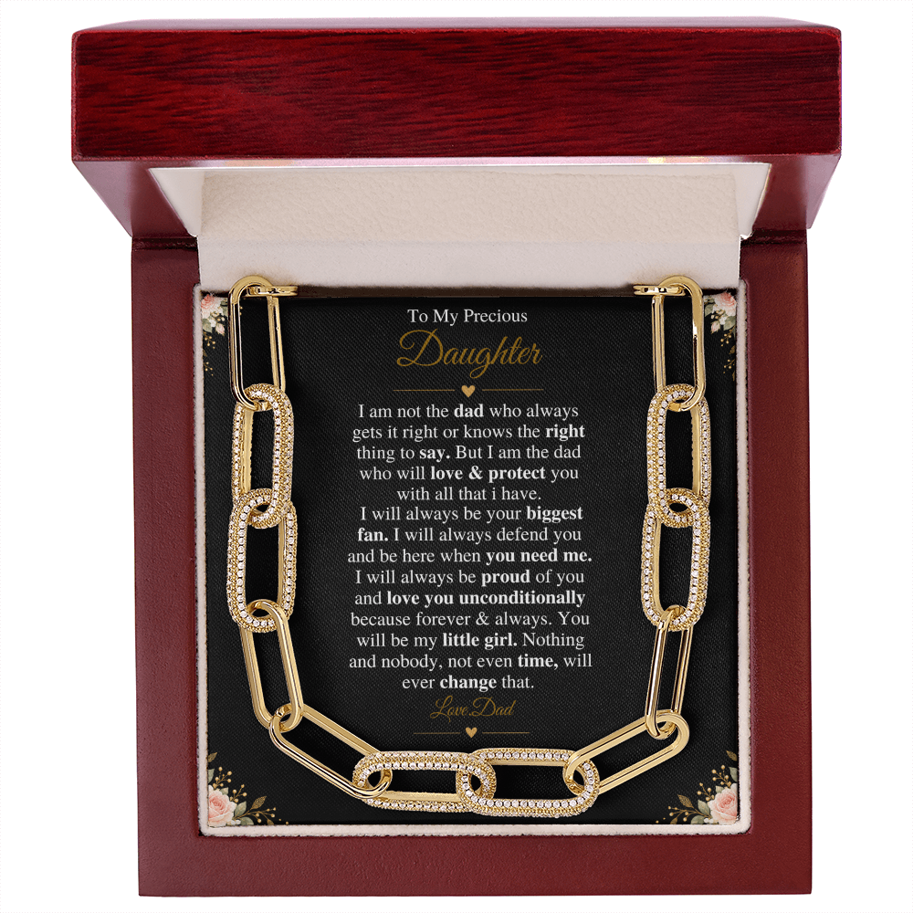 To My Precious Daughter | CZ Paperclip Chain Necklace.