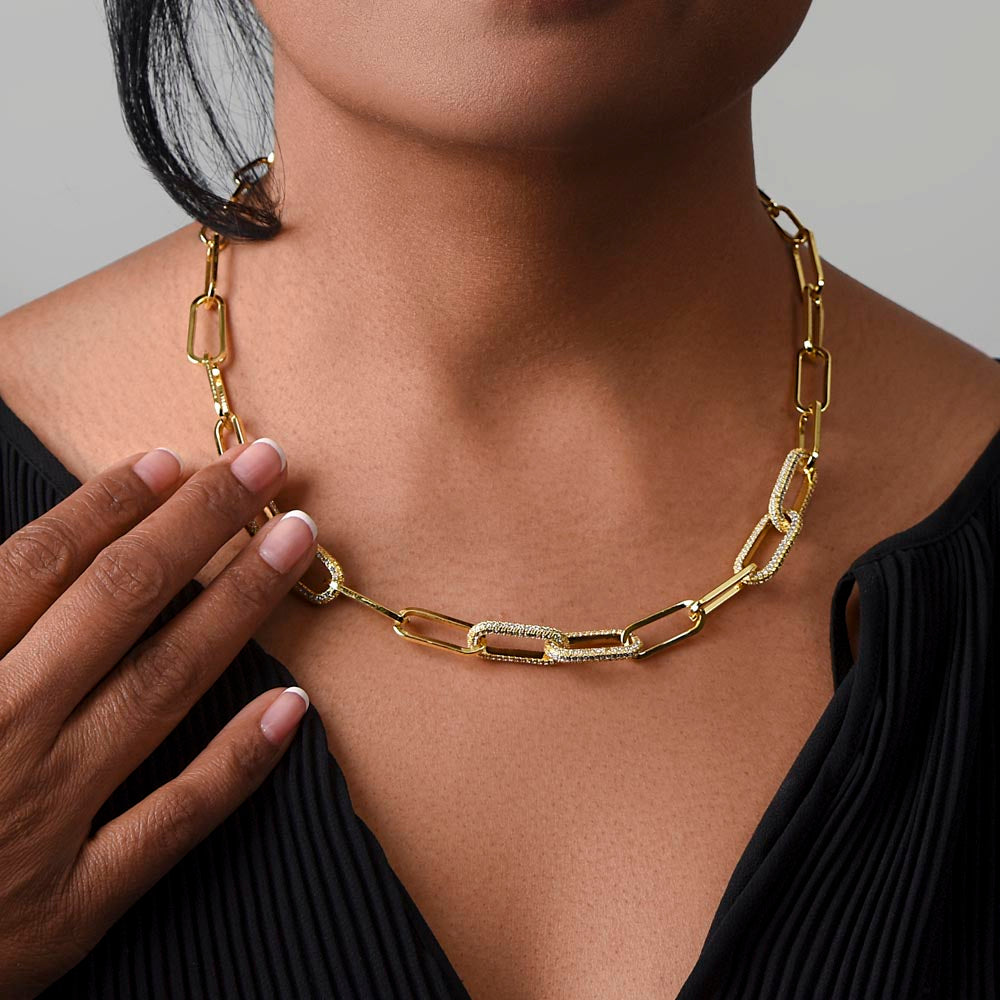 To My Bonus Daughter CZ Paperclip Chain Necklace.