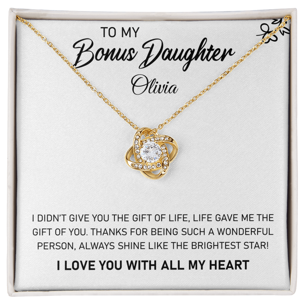 To My Bonus Daughter, Always Shine Like The Brightest Star. Personalized Name Necklace.