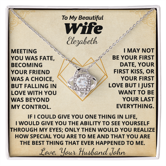 To My Beautiful Wife Personalized Name and Signature Necklace.
