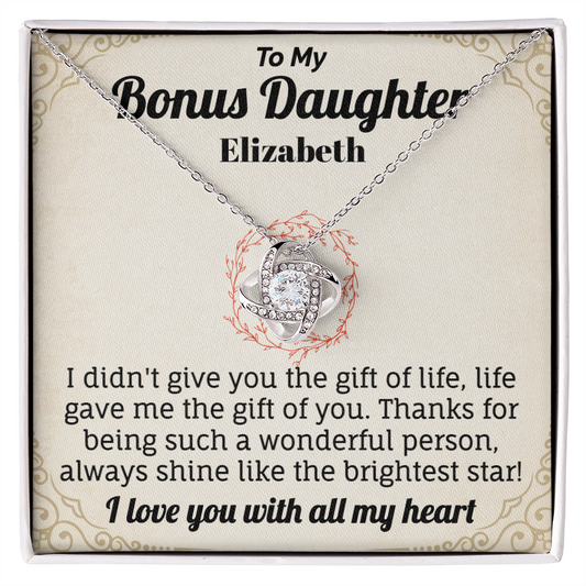 To My Bonus Daughter I Love You With All My Heart Personalized Necklace.