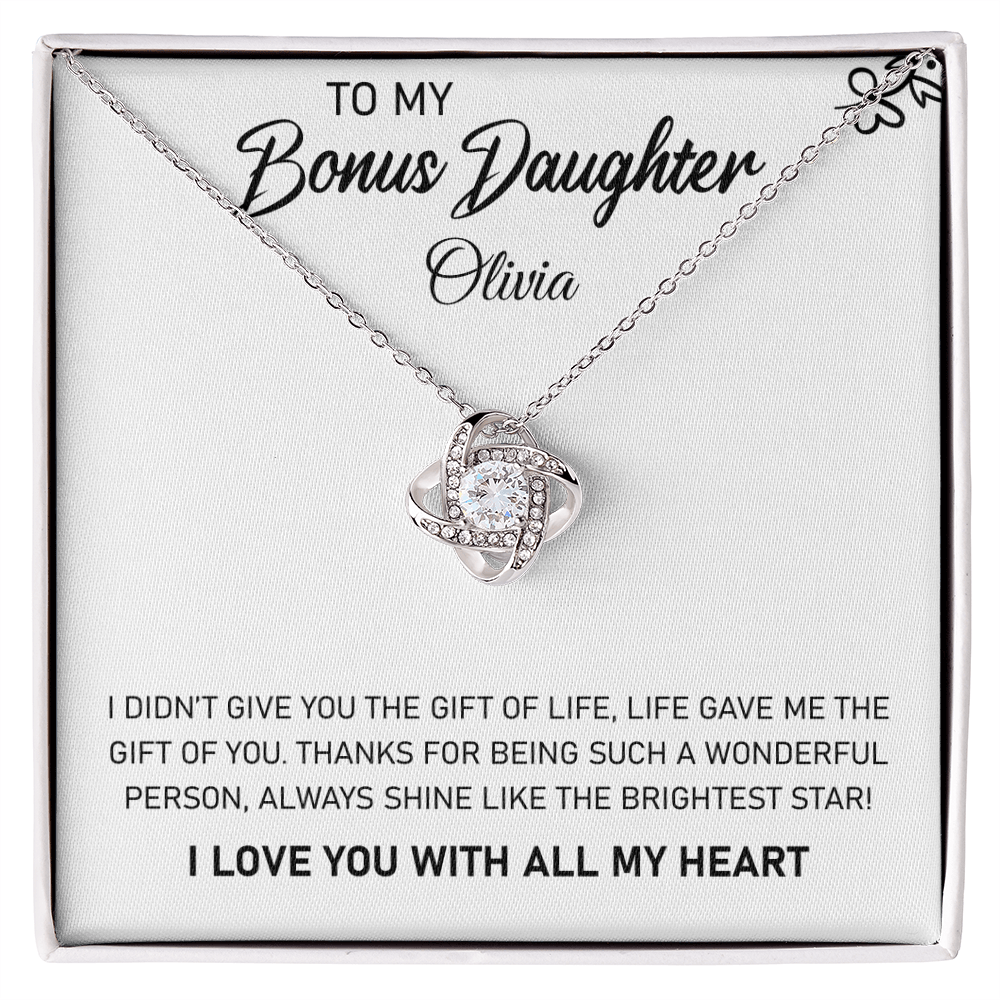 To My Bonus Daughter, Always Shine Like The Brightest Star. Personalized Name Necklace.