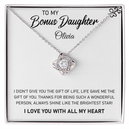 To My Bonus Daughter, Always Shine Like The Brightest Star. Personalized Name Necklace.