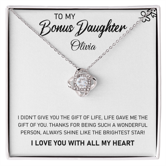 To My Bonus Daughter, Always Shine Like The Brightest Star. Personalized Name Necklace.