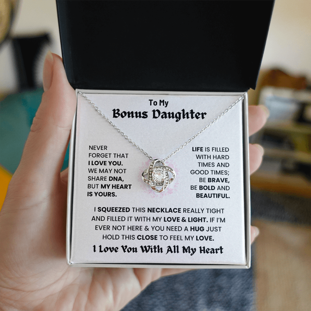 To My Bonus Daughter, I Love You With All My Heart necklace.